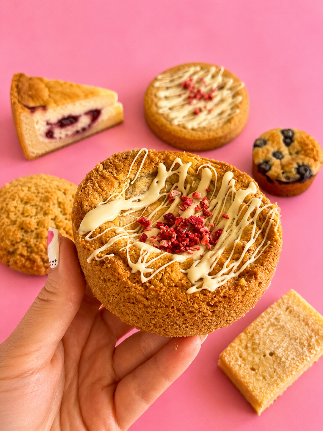 Gluten-free and dairy-free strawberry cheesecake deep dish cookie