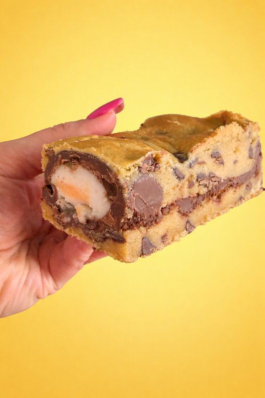 Creme Egg Stuffed Cookie Slice